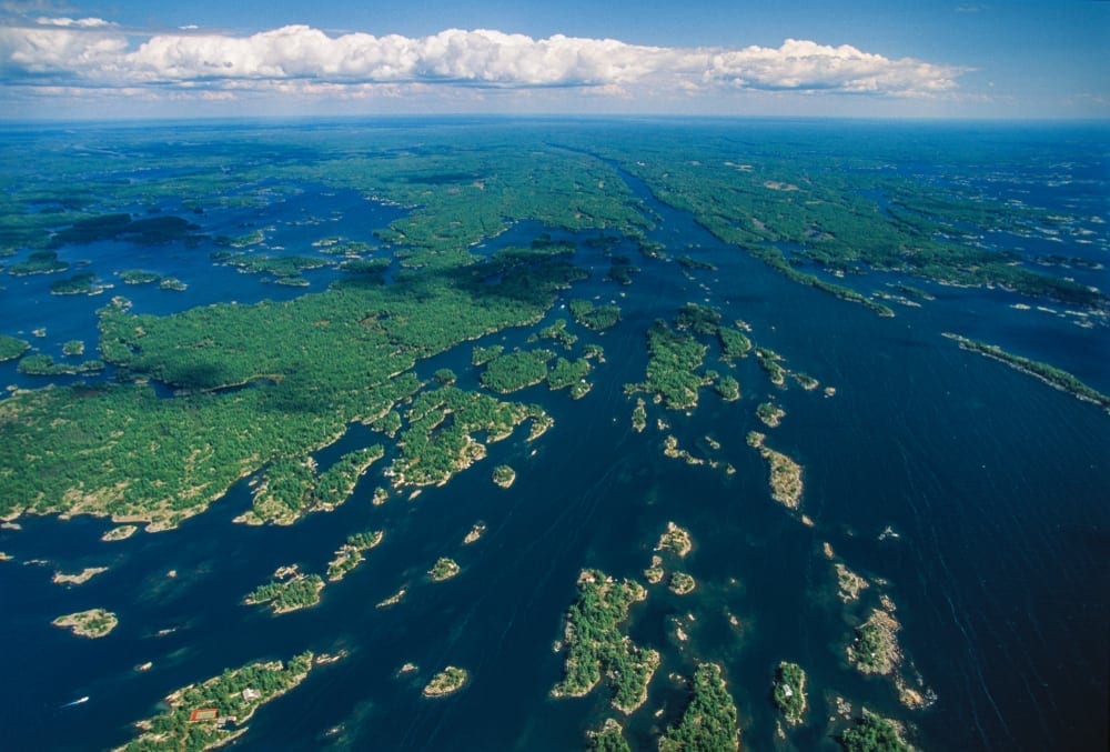 Aerial of islands of Georgian Bay, Ontario, Canada