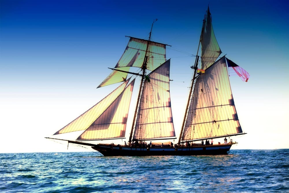 tall 19th Century sailing ship on the sea